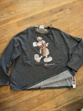 Disney Kids Charcoal Sweatshirt with Rose Gold & White Sequin Mickey